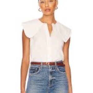 Ruffle Collar Cotton Poplin Button Up we wore what. Size small